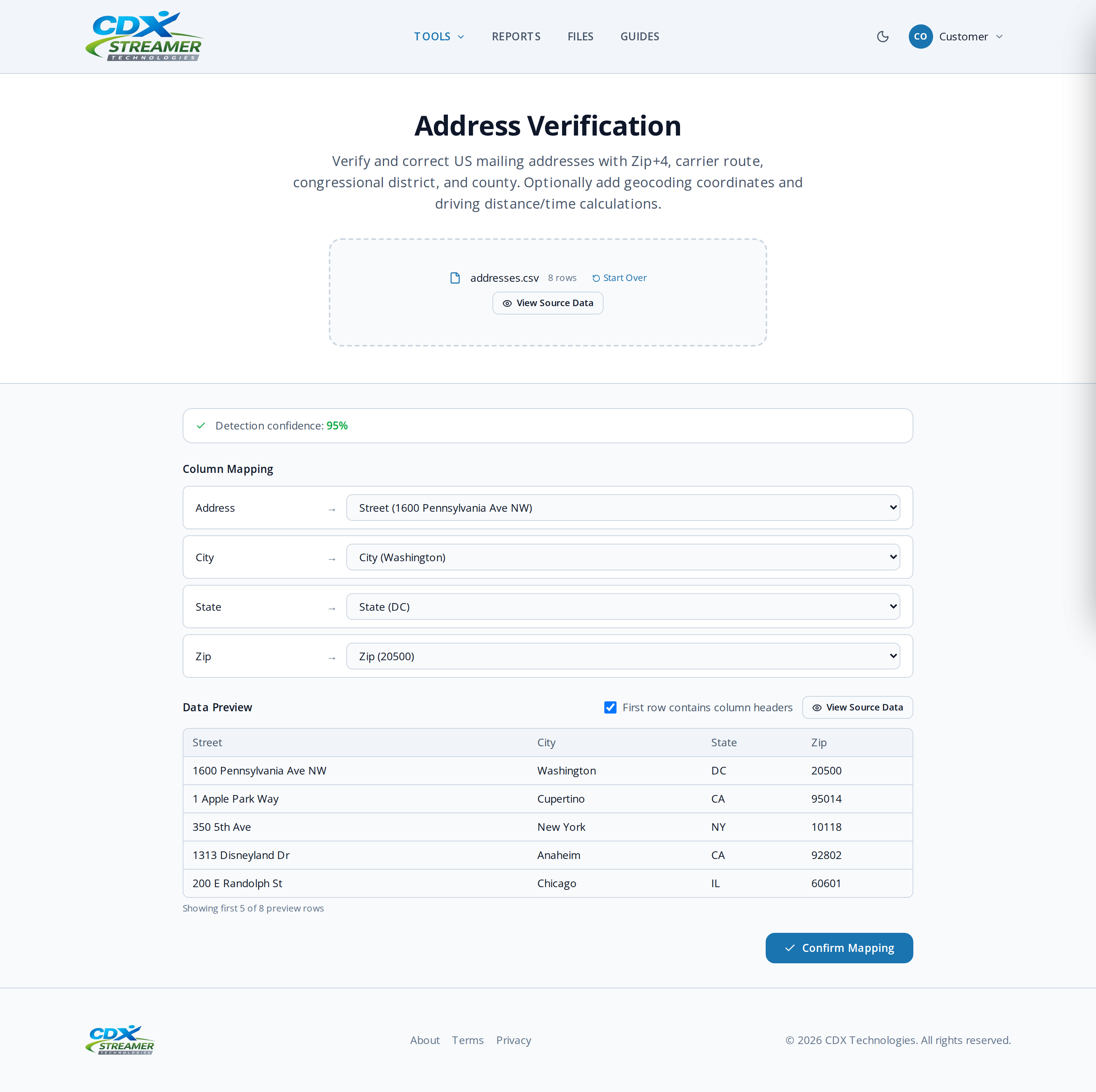 Address Verification: AI maps your columns